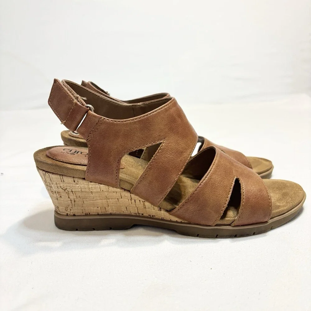 Eurosoft Sandra Brown Wedge Size 8 Womens Strappy Cork Sandals Shoes